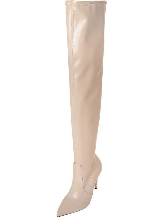 Damenstiefel aus Lackleder mit hohem Absatz Beige