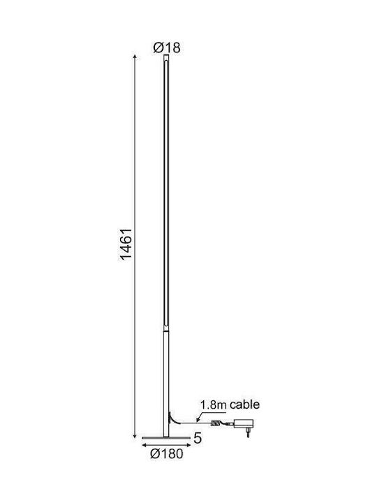 Aca Avenue LED Floor Lamp H146xW18cm. with Warm White Light 920lm Black