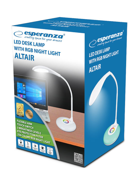 Esperanza Altair Настолна Лампа с Гъвкаво Рамо за Цокъл Вграден LED 3W RGB - 3W RGB в Бял Цвят