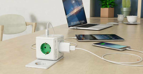 Allocacoc Extended PowerCube 5 Sockets with Cable 1.5m Green