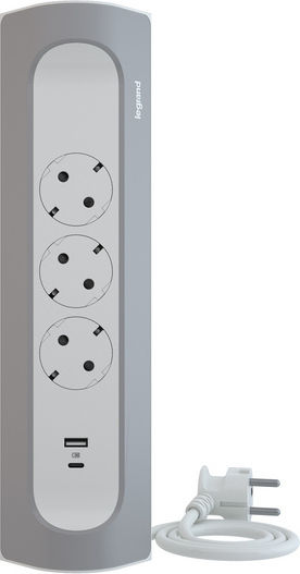 Legrand Corner Πολύπριζο 3 Θέσεων με 1 USB-A, 1 USB-C και Καλώδιο 1m Ασημί