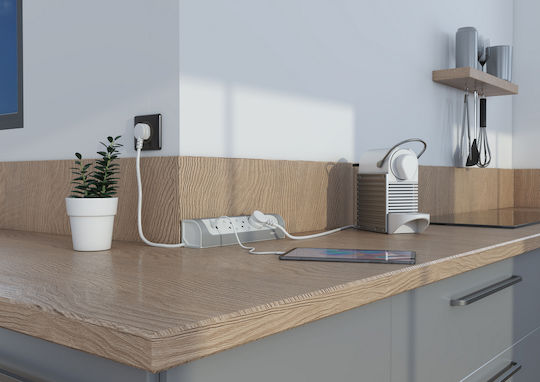 Legrand Corner Πολύπριζο 3 Θέσεων με 1 USB-A, 1 USB-C και Καλώδιο 1m Ασημί