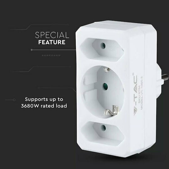 V-TAC T-Shaped Wall Plug 3 Positions