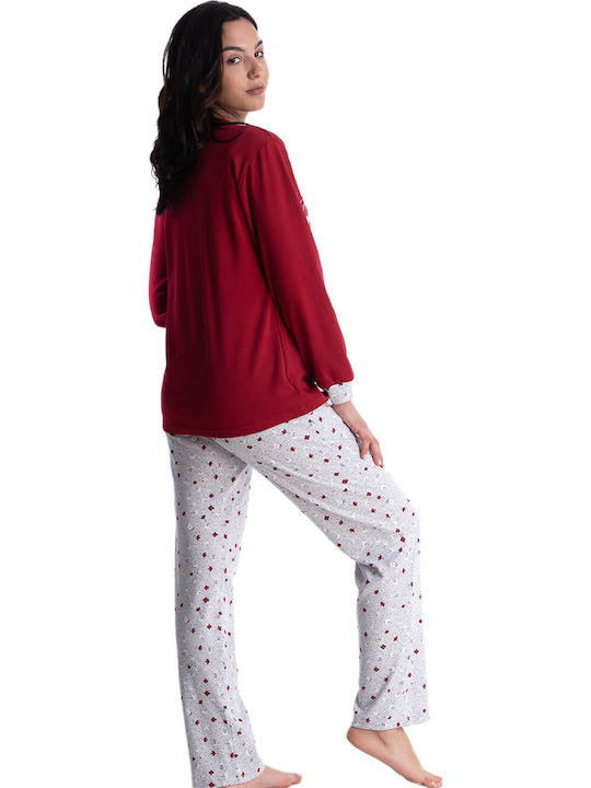 Rachel Winter Women's Pyjama Set Cotton Burgundy