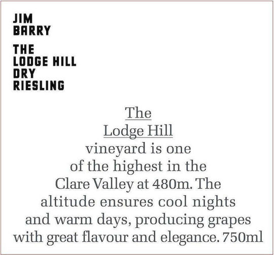 Jim Barry Κρασί Lodge Hill Riesling Λευκό Ξηρό 750ml