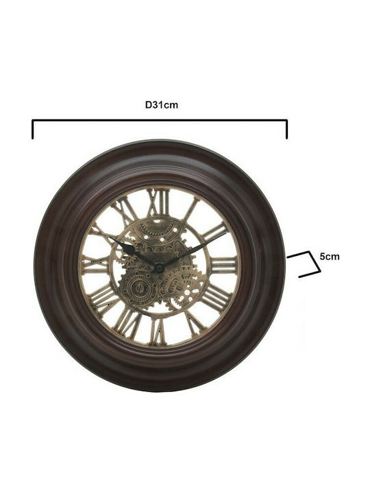 Inart Antique Wall Clock Polyresin Brown Ø34cm