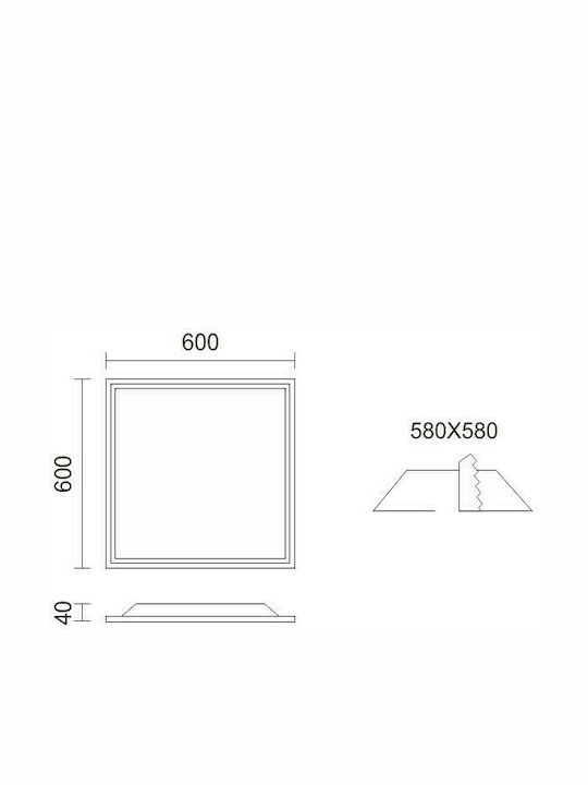 Spot Light Square Recessed LED Panel 40W with Cool White Light 6000K 60x60cm