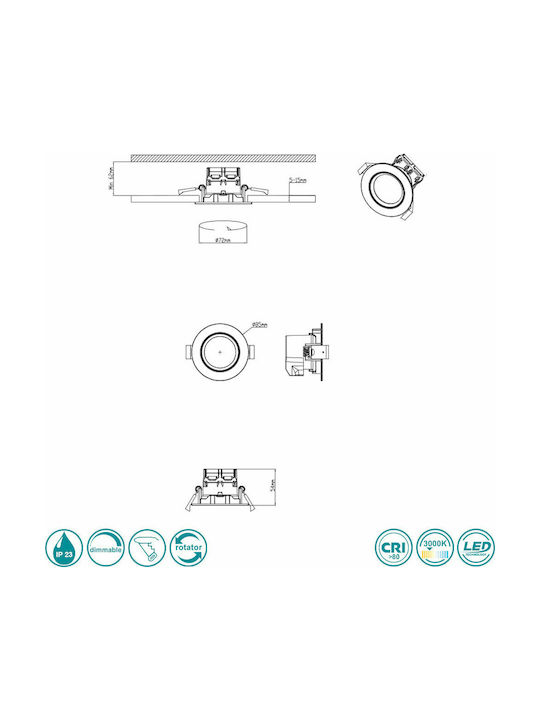 Trio Lighting Pamir Round Metallic Recessed Spot with Integrated LED and Warm White Light Black 1pcs