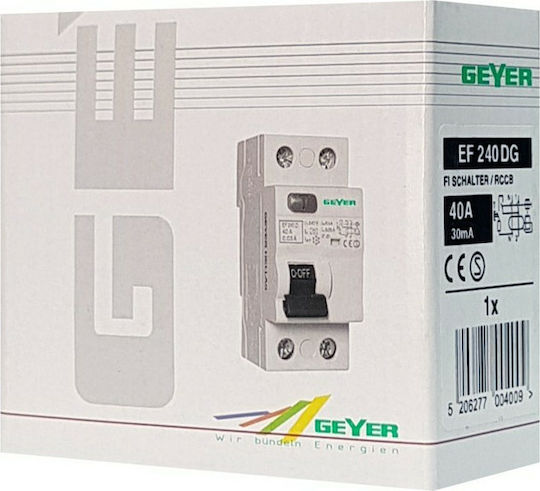 Geyer Ρελέ Ράγας Διαρροής 40A Διπολικό 6kA 30mA