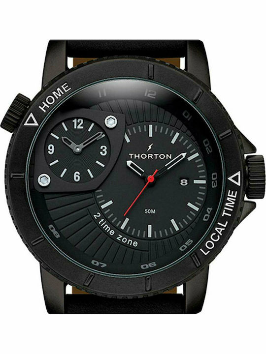 Thorton Horik Ανδρικό Ρολόι 49mm Μπαταρίας με Μαύρο Καουτσούκ Λουράκι