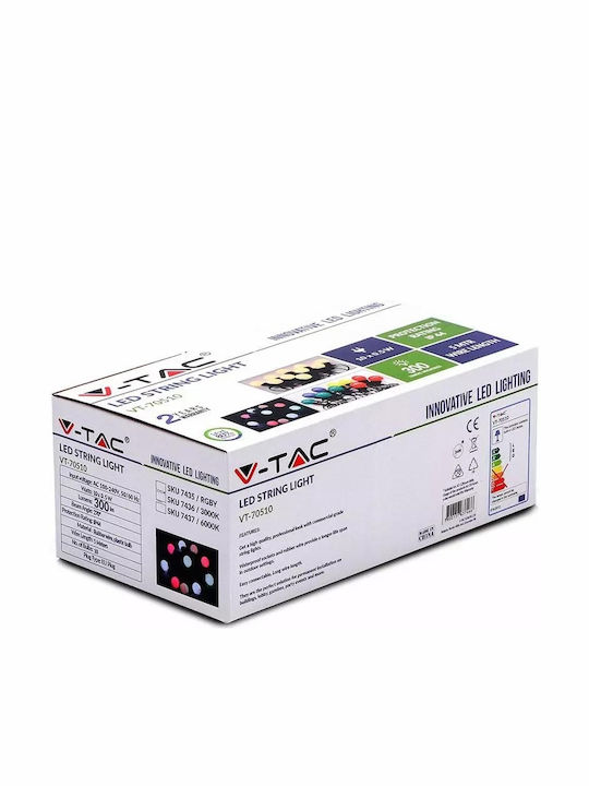 V-TAC Στεγανή Γιρλάντα Φωτισμού LED IP44 5m με 10 Λάμπες Ψυχρό Λευκό