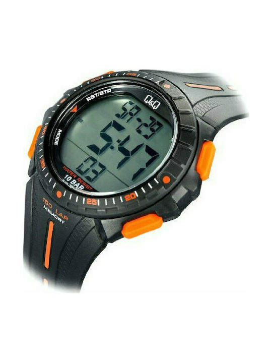 Q&Q Digital Watch Battery with Black Rubber Strap