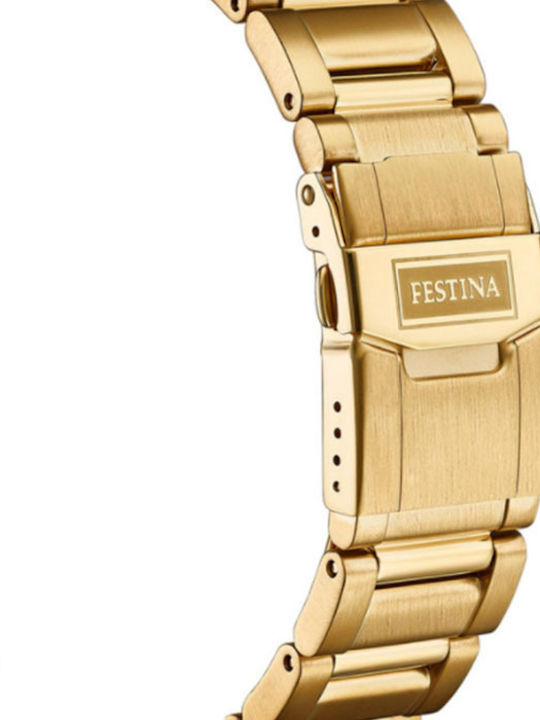 Festina Herrenuhr 48mm Chronograph Batterie mit Gold Rostfreien Stahlarmband