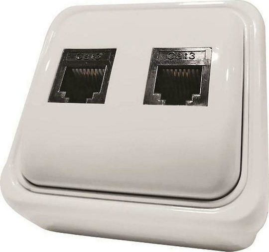 Eurolamp Priză de telefon cu cadru Dublu în culoarea Alb 147-16244