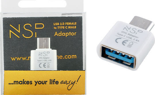 NSP Converter USB-C male to USB-A female White 1pcs