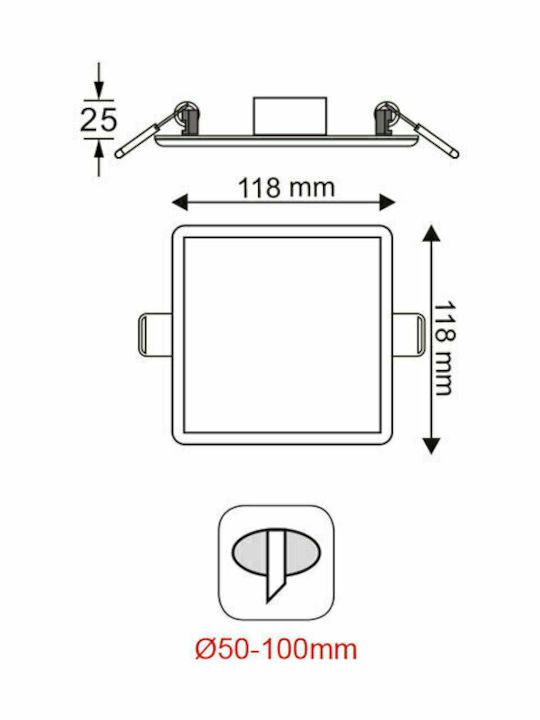 Aca Τετράγωνο Χωνευτό LED Panel 9W με Φυσικό Λευκό Φως 4000K
