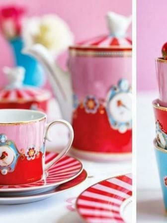 PiP Studio Love Birds Medallion Κούπα από Πορσελάνη Red-Pink 150ml