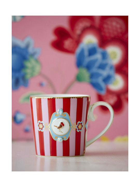 PiP Studio Love Birds Medallion Stripes Κούπα από Πορσελάνη Red-Pink 150ml