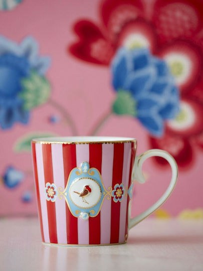 PiP Studio Love Birds Medallion Stripes Mug from Porcelain Red-Pink 150ml