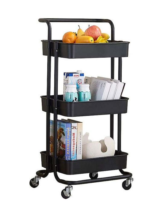 Vesta Home Kitchen Trolley Metallic 3 Tiers Black 43x34x85.5cm