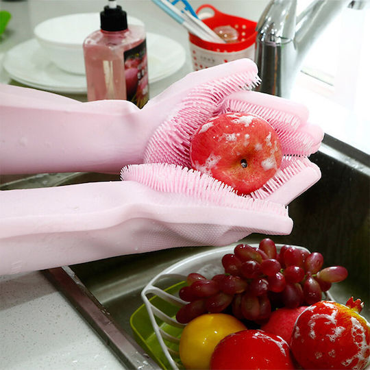 Ζεύγος Γαντιών Καθαριότητας Magic Brush Σιλικόνης Ροζ