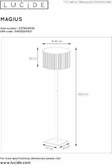 Lucide Lightning Magius Floor Lamp H160xW42cm. with Socket for Bulb E27 Black