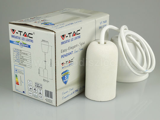 V-TAC Cement Висящо Осветително Тяло Бял с Цокъл E27 5x9.5x105см.