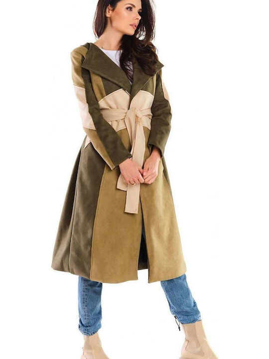 Damen Khaki Mantel mit Gürtel