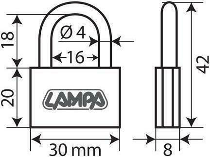 Lampa Basic Steel Padlock Brass with Key 30mm 30mm 1pcs