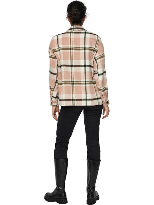 Vero Moda Women's Checked Short Half Coat with Buttons Misty Rose
