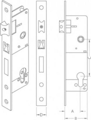 Domus Recessed Lock Front door with Center 35mm Silver