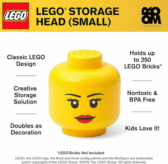LEGO Kinder Aufbewahrungsbox aus Kunststoff S Girl Head Gelb 16x16x18cm 1Stück