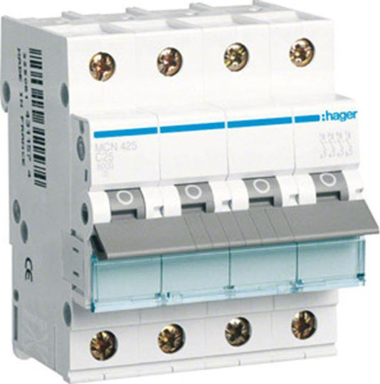 Hager Αυτόματη Ασφάλεια 25A Τετραπολική AC/DC MCN425