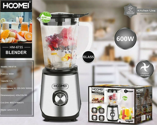 Hoomei Blender with Plastic Jug 1.7 lt 600W Inox HM-6735