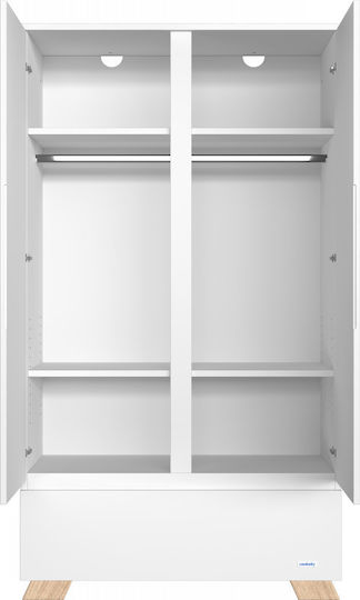 La Maison Δίφυλλη Ντουλάπα με 1 Συρτάρι Λευκή 101x54x180cm