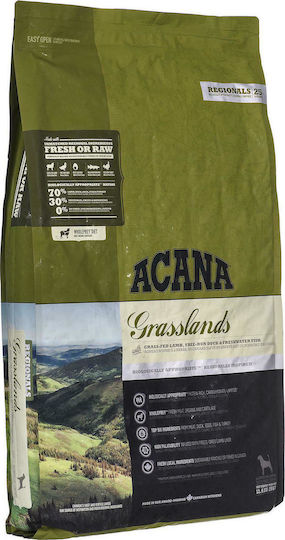 Acana Grasslands 11.4кг Суха Храна за Кучета без Зърнени храни и Глутен с Агнешко и Птици