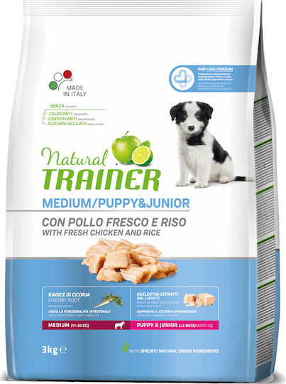 Natural Trainer Junior & Puppy Medium Chicken 12kg Dry Food for Medium Breed Puppies with Chicken