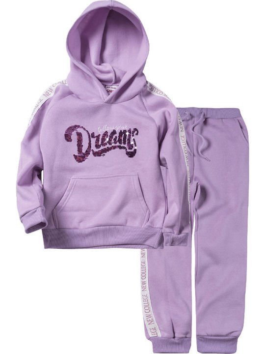 New College Kids Sweatpants Set Lilac 2pcs