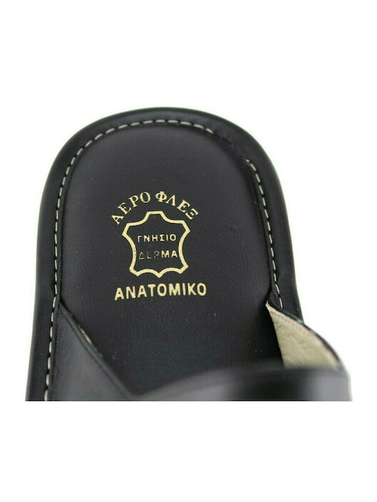 Men's Leather Slippers Black
