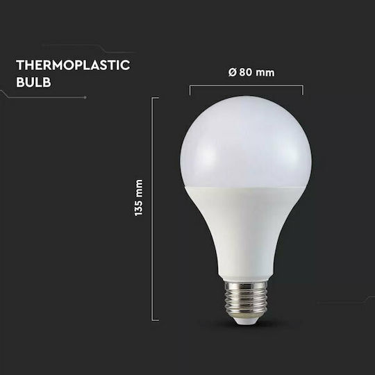 V-TAC VT-298 Bec LED 18W 140mm pentru Soclu E27 și Formă A80 Alb cald 2000lm