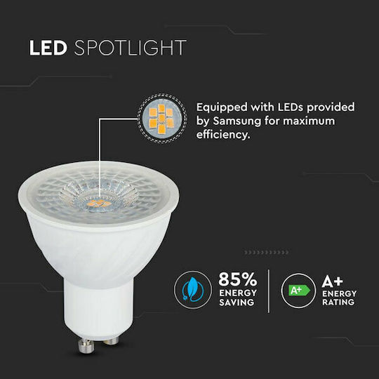 V-TAC VT-247D LED Bulb 6.5W for Socket GU10 and Shape MR16 Natural White 450lm Dimmable