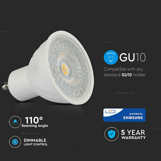 V-TAC VT-247D LED Bulb 6.5W for Socket GU10 and Shape MR16 Natural White 450lm Dimmable