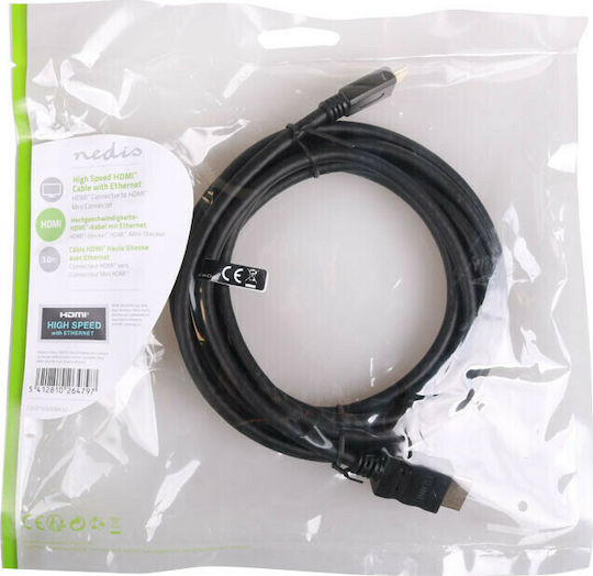 Nedis HDMI 1.4 Hochgeschwindigkeits 1080p 120Hz Kabel HDMI-Stecker - Mini-HDMI-Stecker 3m Schwarz
