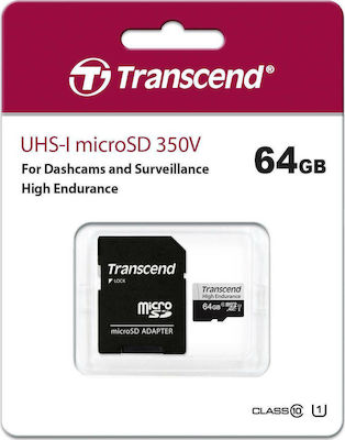 Transcend 350V microSDXC 64GB Klasse 10 U1 UHS-I mit Adapter