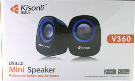 Kisonli V360 Difuzoare de Calculator 2.0 cu Putere 3W în Albastru Culoare