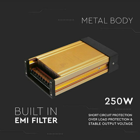 V-TAC Dimmable Τροφοδοτικό LED IP44 Ισχύος 250W με Τάση Εξόδου 12V