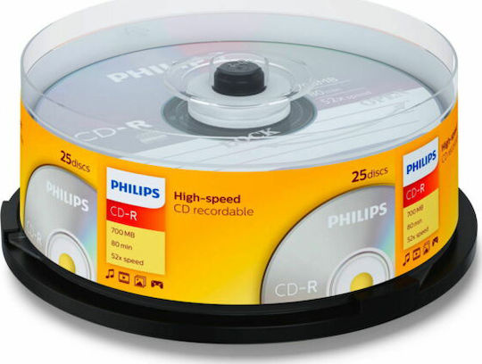 Philips Εγγράψιμα CD-R 52x 700MB Cake Box 25τμχ