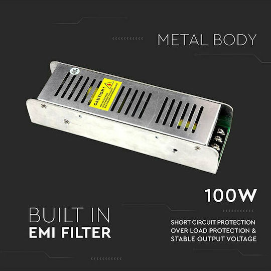 V-TAC Dimmable LED Захранване IP20 Мощност 100W с Изходно Напрежение 12V