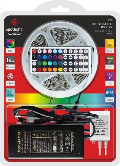 Spot Light Waterproof LED Strip 12V RGB Light 5m Type SMD5050 with Power Supply & Remote Control