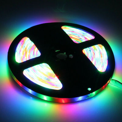 Waterproof LED Strip Power Supply 12V RGB Length 5m and 60 LEDs per Meter Set with Remote Control and Power Supply SMD3528